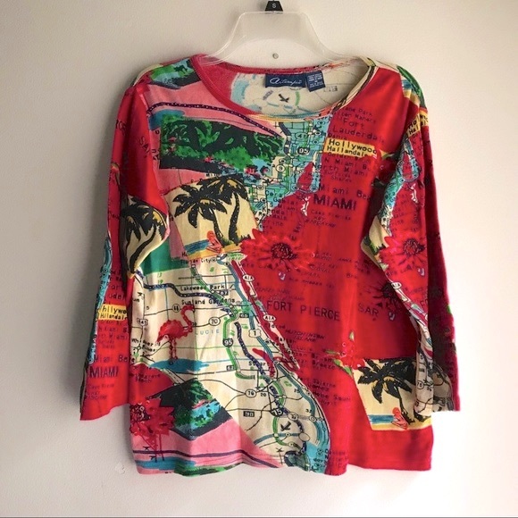 Florida Coastline Shirt Embellished Top Size Medium - Picture 1 of 7
